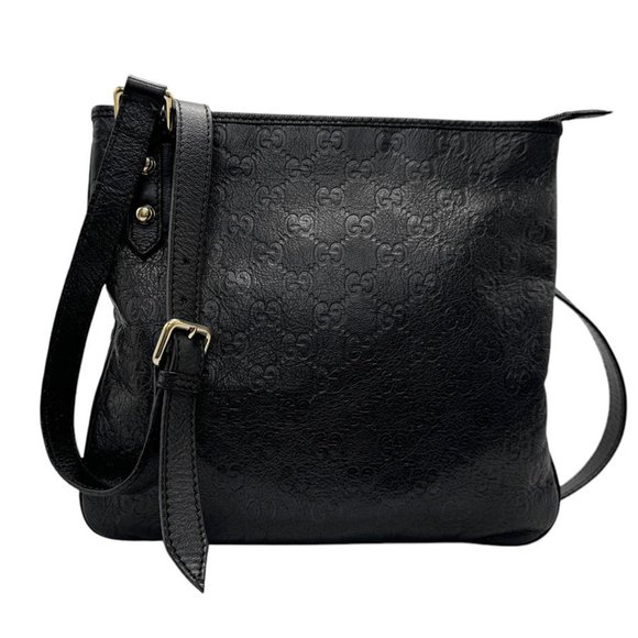 GUCCI Shoulder Bag Guccissima Leather Black Gold Women's